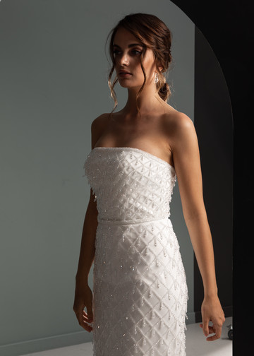 Платье Лучана, 2021, одежда, платье, свадебное, молочно-белый, вышивка, прямой силуэт