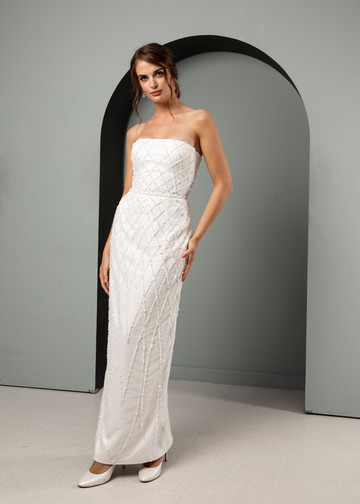 Grace dress, 2021, couture, dress, bridal, off-white, embroidery, sheath silhouette