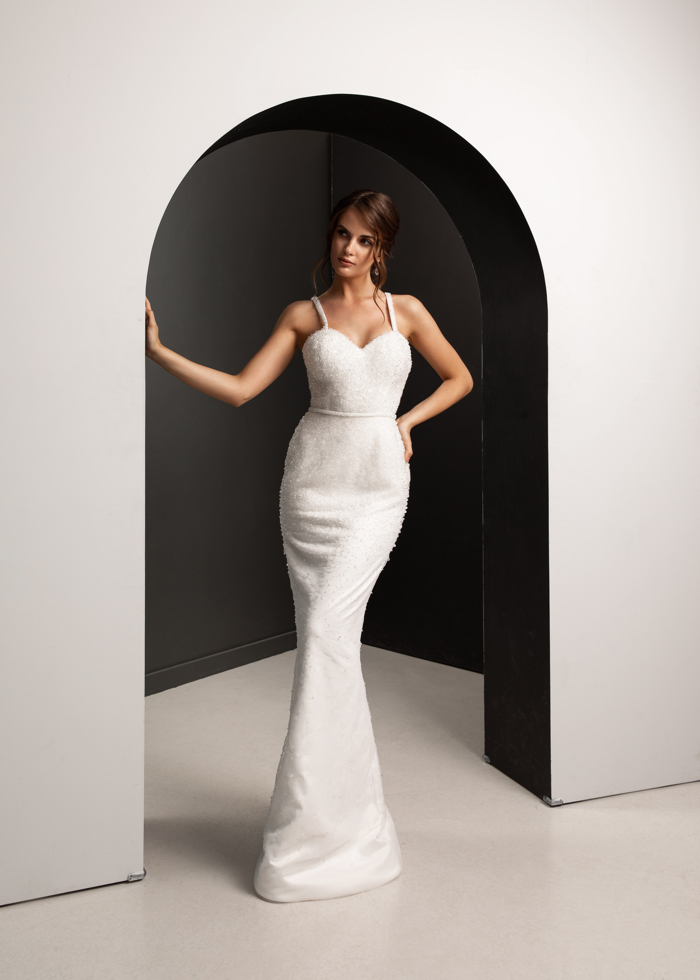 Dominica dress, 2021, couture, dress, bridal, off-white, embroidery, sheath silhouette