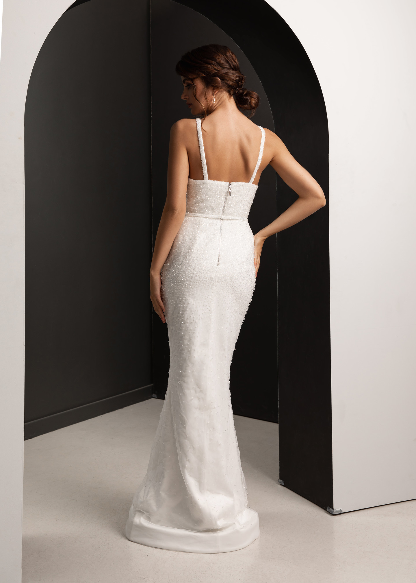 Dominica dress, 2021, couture, dress, bridal, off-white, embroidery, sheath silhouette