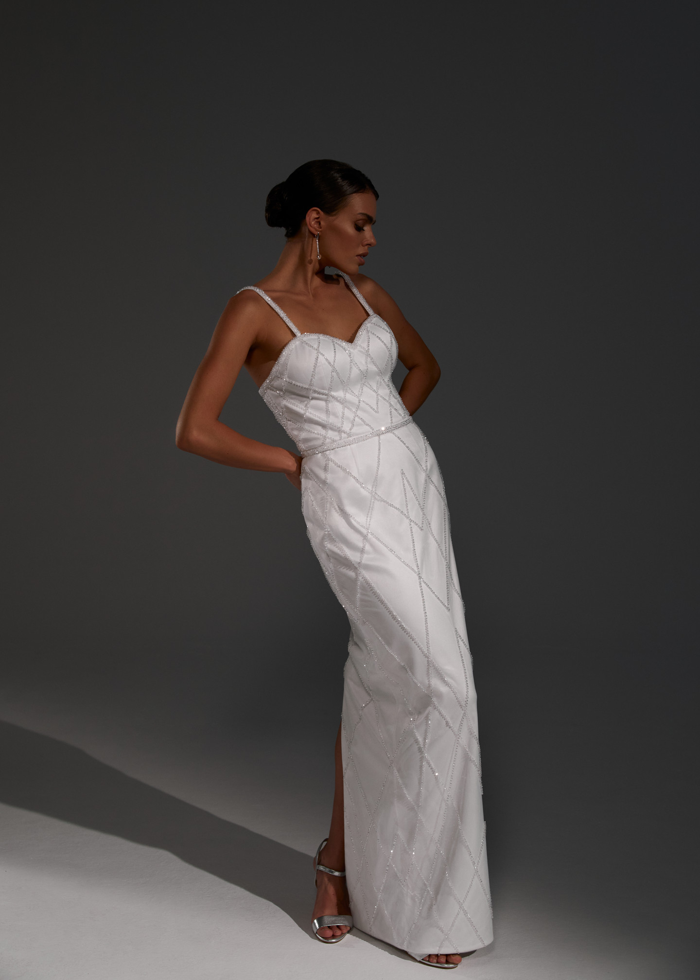 Chiara dress, 2021, couture, dress, bridal, off-white, embroidery, sheath silhouette
