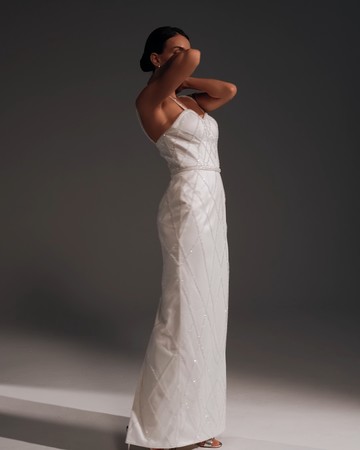 Chiara dress, 2021, couture, dress, bridal, off-white, embroidery, sheath silhouette