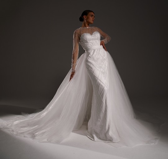 Платье Урсула, 2021, одежда, платье, свадебное, молочно-белый, Урсула, вышивка, прямой силуэт, рукава