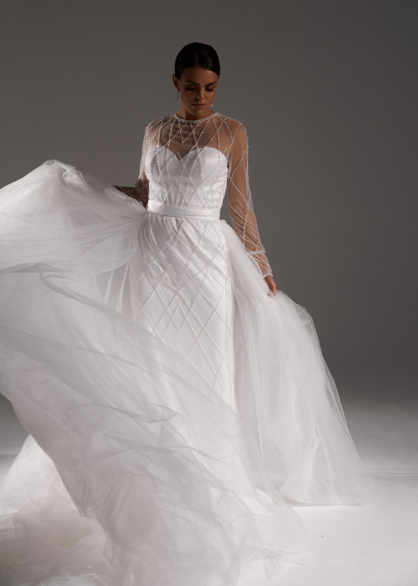 Ursula dress, 2021, couture, dress, bridal, off-white, Ursula, embroidery, sheath silhouette, sleeves