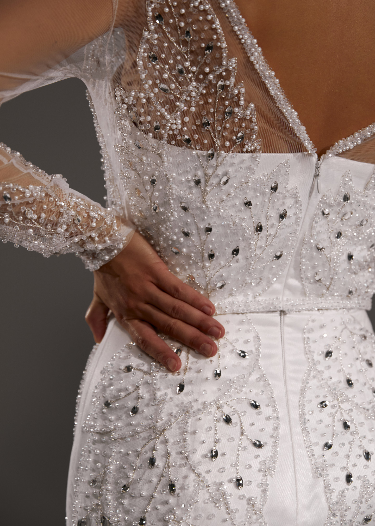 Adriana dress, 2021, couture, dress, bridal, off-white, Adriana, embroidery, sheath silhouette, sleeves
