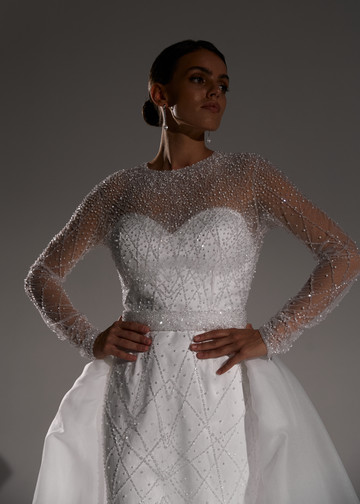 Платье Грация, 2021, одежда, платье, свадебное, молочно-белый, Грация, вышивка, прямой силуэт, рукава