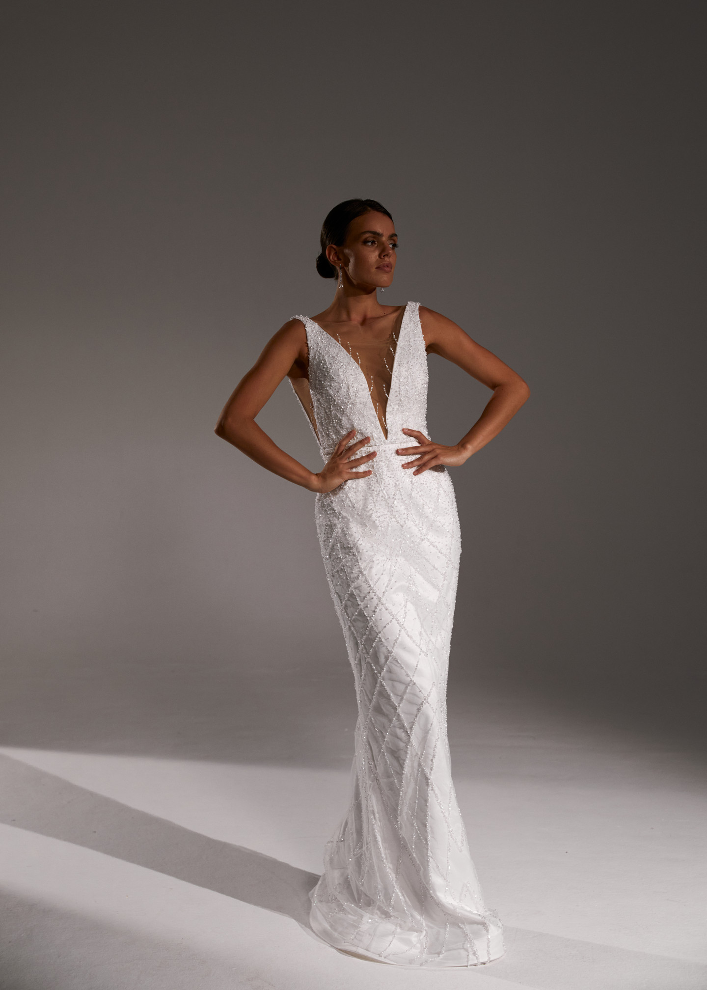 Federica dress, 2021, couture, dress, bridal, off-white, embroidery, sheath silhouette