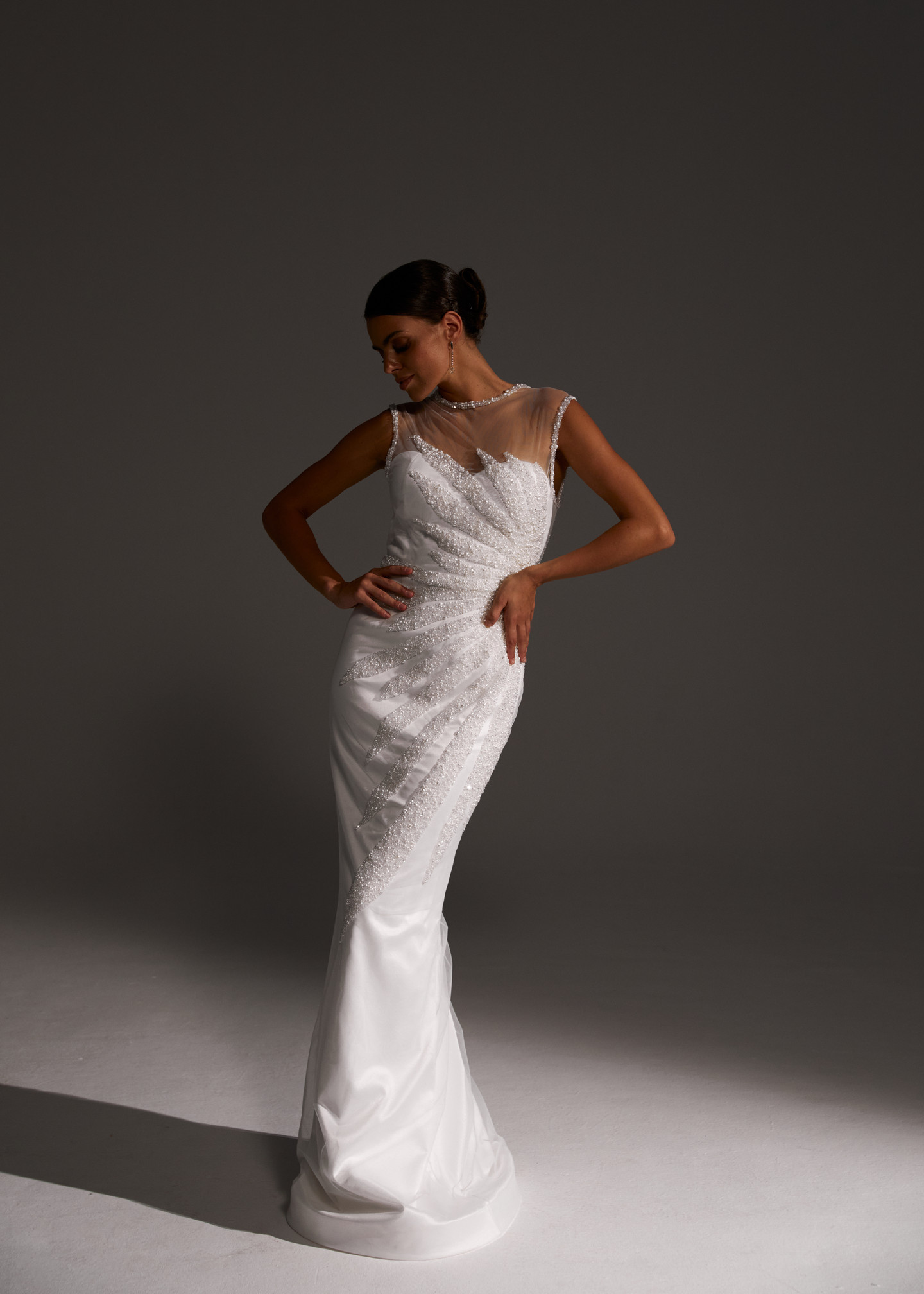 Perla dress, 2021, couture, dress, bridal, off-white, embroidery, sheath silhouette