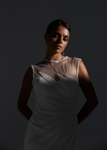 Perla dress, 2021, couture, dress, bridal, off-white, embroidery, sheath silhouette
