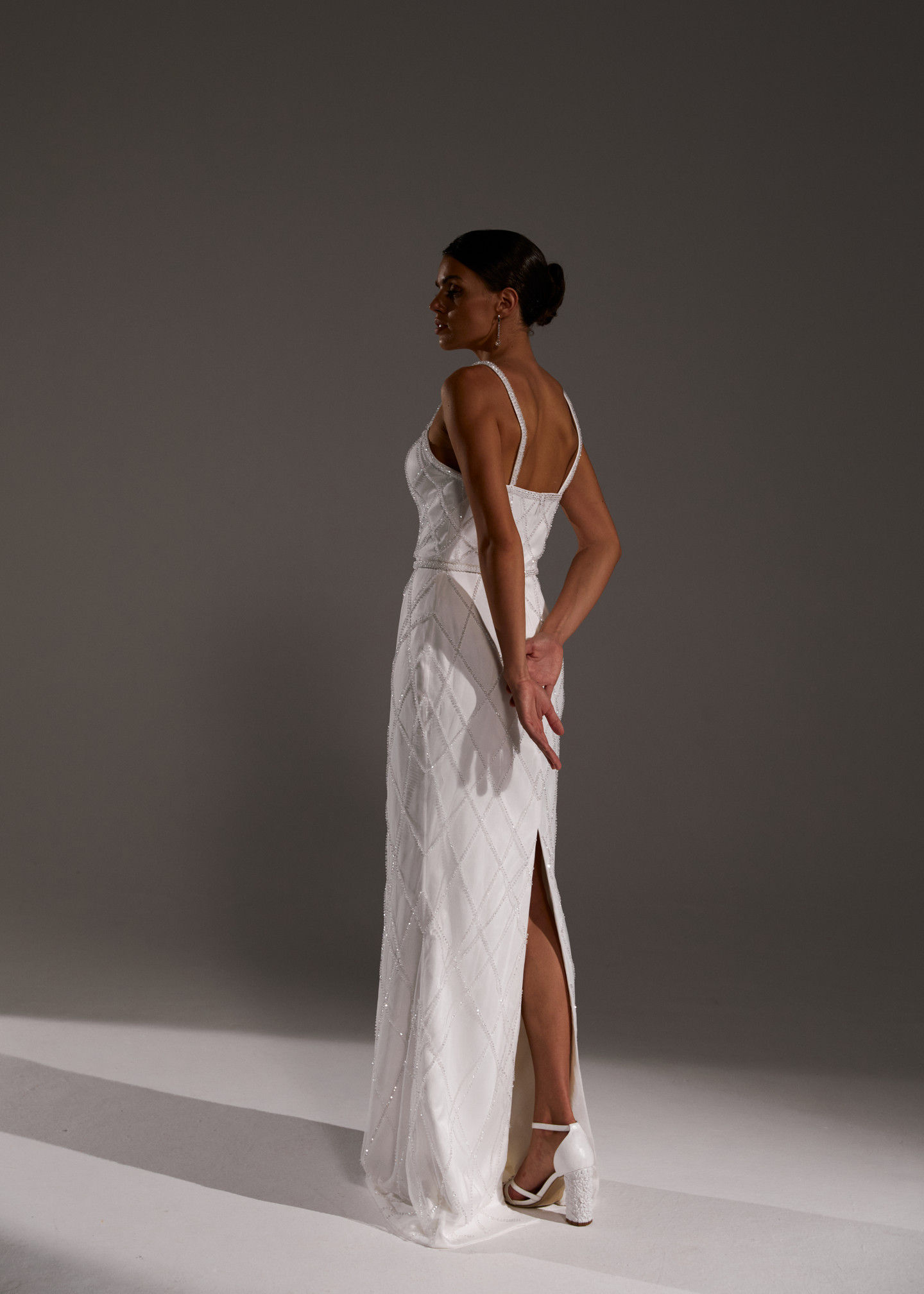 Carla dress, 2021, couture, dress, bridal, off-white, embroidery, sheath silhouette