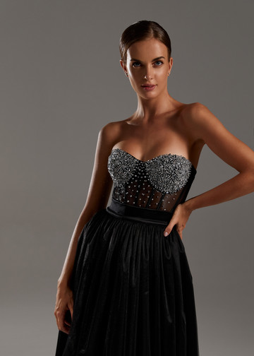 Beaded bustier, 2021, couture, top, evening, black, black look with corset #1, embroidery, corset