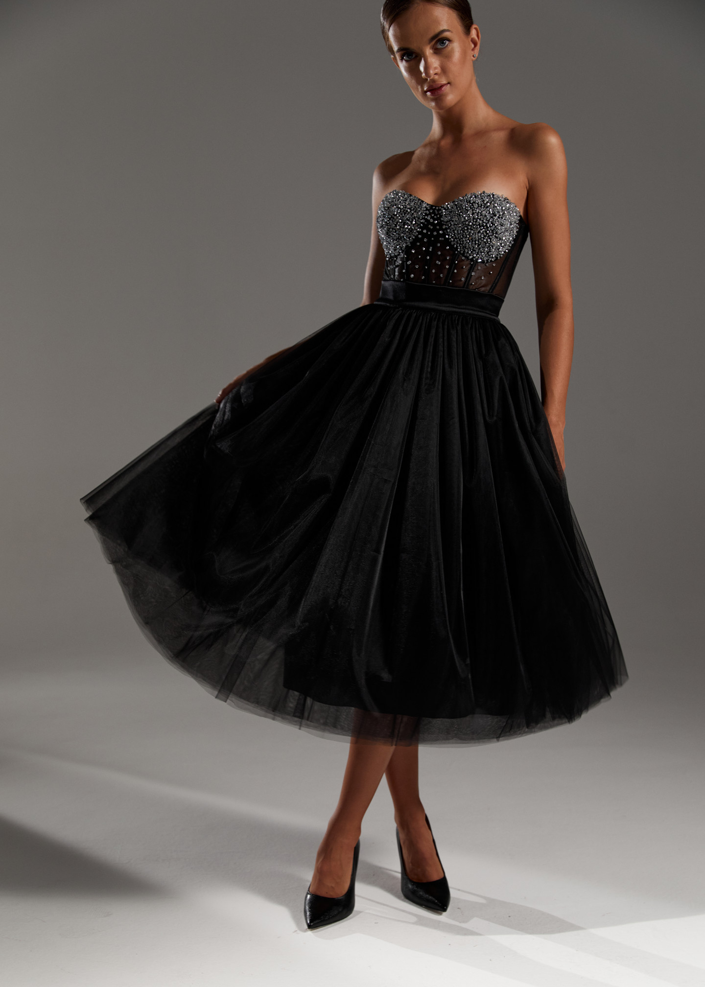 Black tulle skirt, 2021, couture, skirt, evening, black, tulle, black look with corset #1, black look with corset #2, black look with corset #3, black look with corset #4