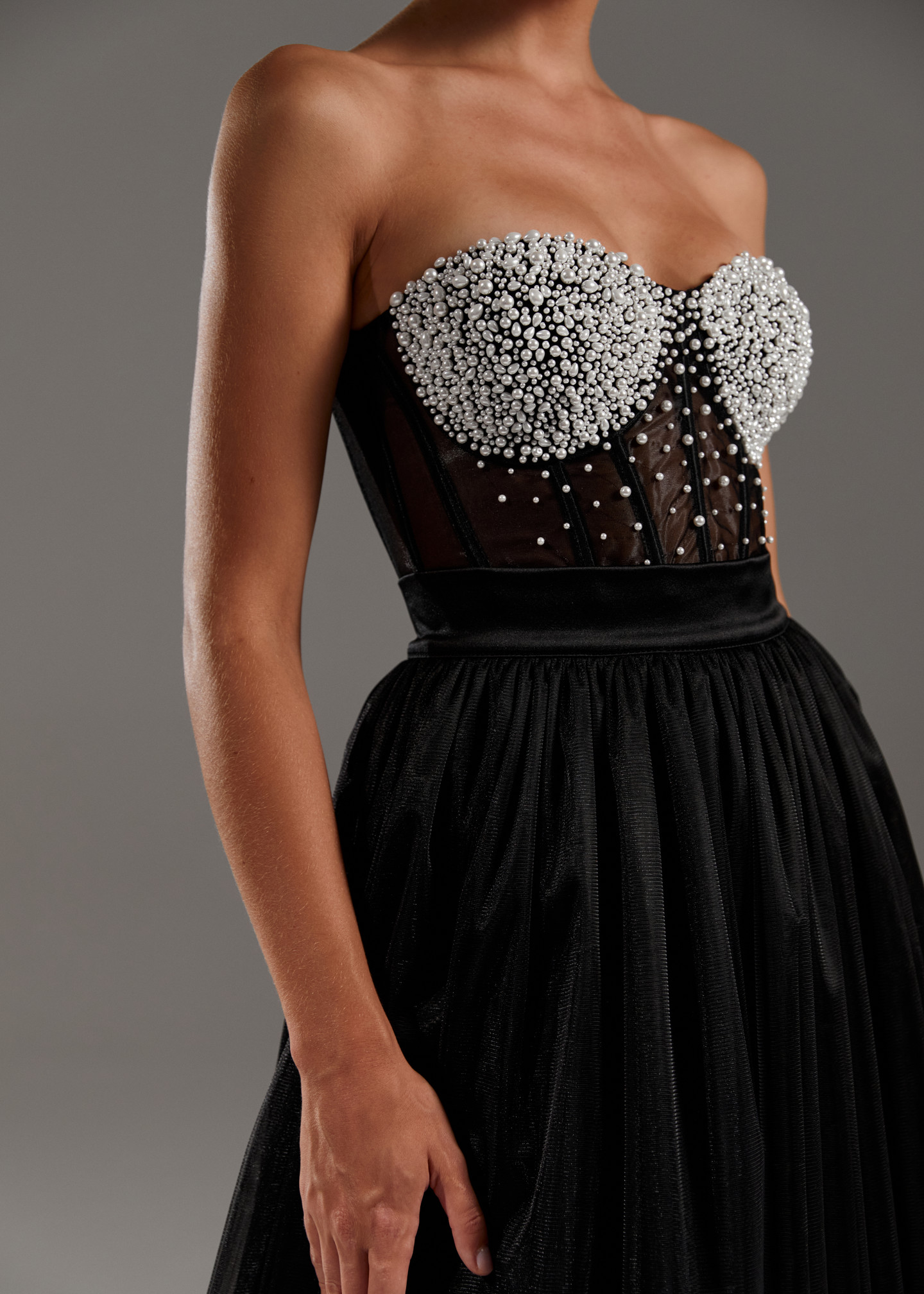 Beaded bustier, 2021, couture, top, evening, black, black look with corset #2, embroidery, corset
