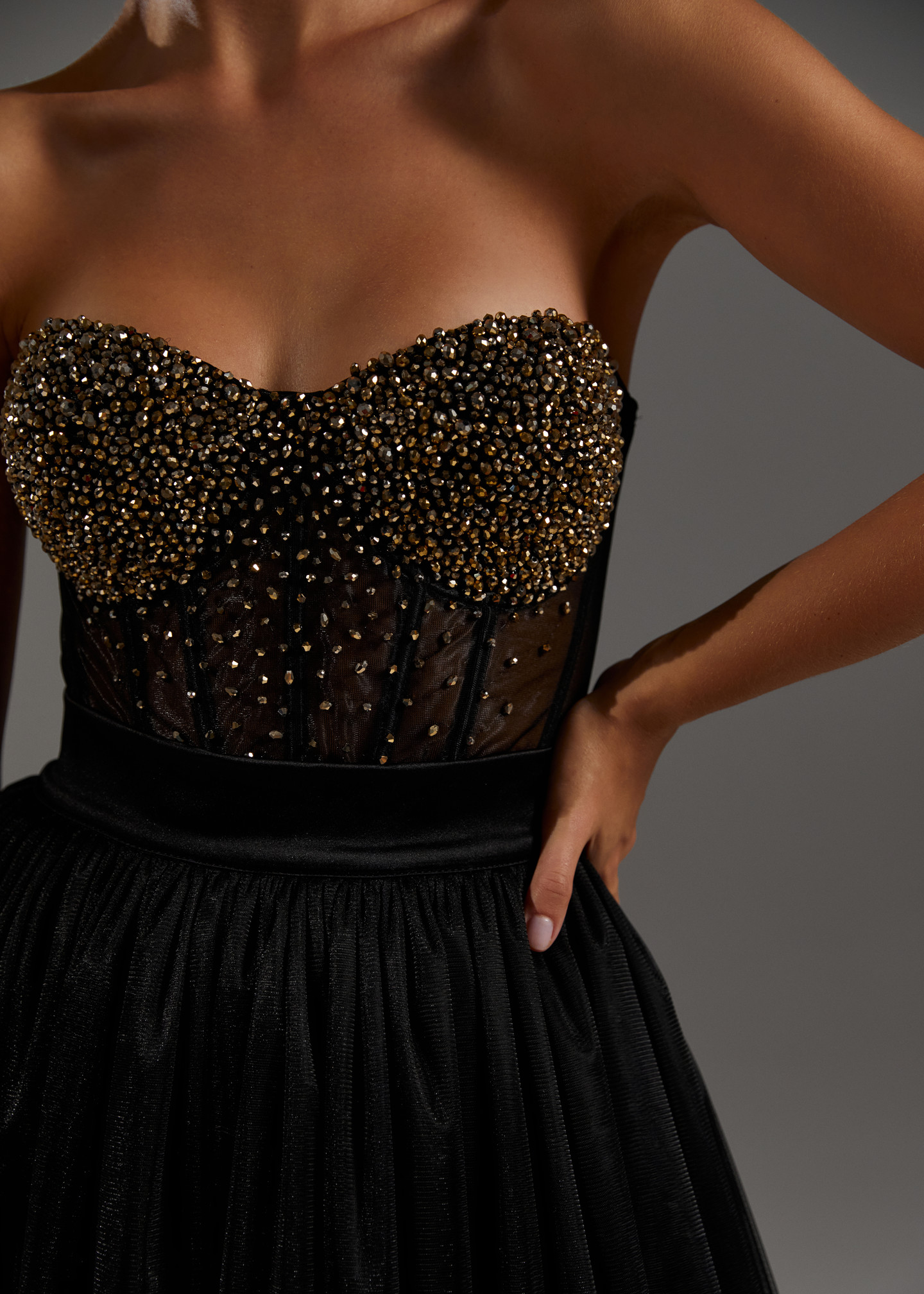 Beaded bustier, 2021, couture, top, evening, black, black look with corset #3, embroidery, corset