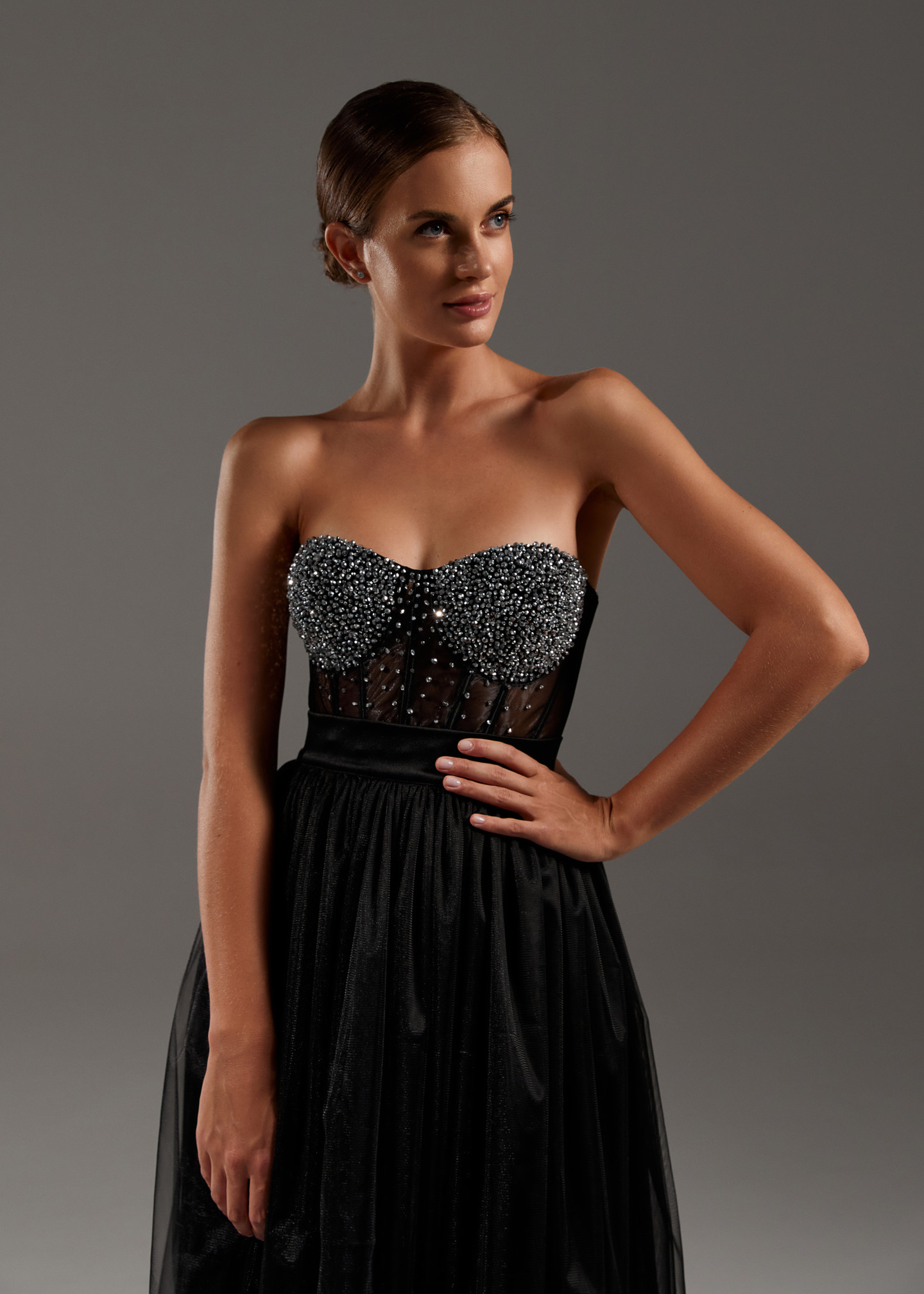 Beaded bustier, 2021, couture, top, evening, black, black look with corset #4, embroidery, corset