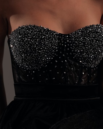 Beaded bustier, 2021, couture, top, evening, black, black look with corset #4, embroidery, corset