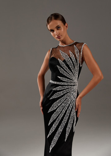 Black Perla dress, 2021, couture, dress, evening, black, embroidery, sheath silhouette