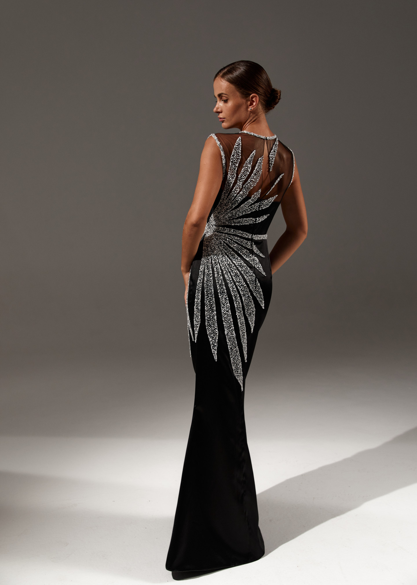 Платье Черная Перла, 2021, одежда, платье, вечернее, черный, вышивка, прямой силуэт