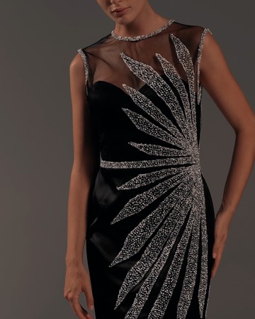 Платье Черная Перла, 2021, одежда, платье, вечернее, черный, вышивка, прямой силуэт