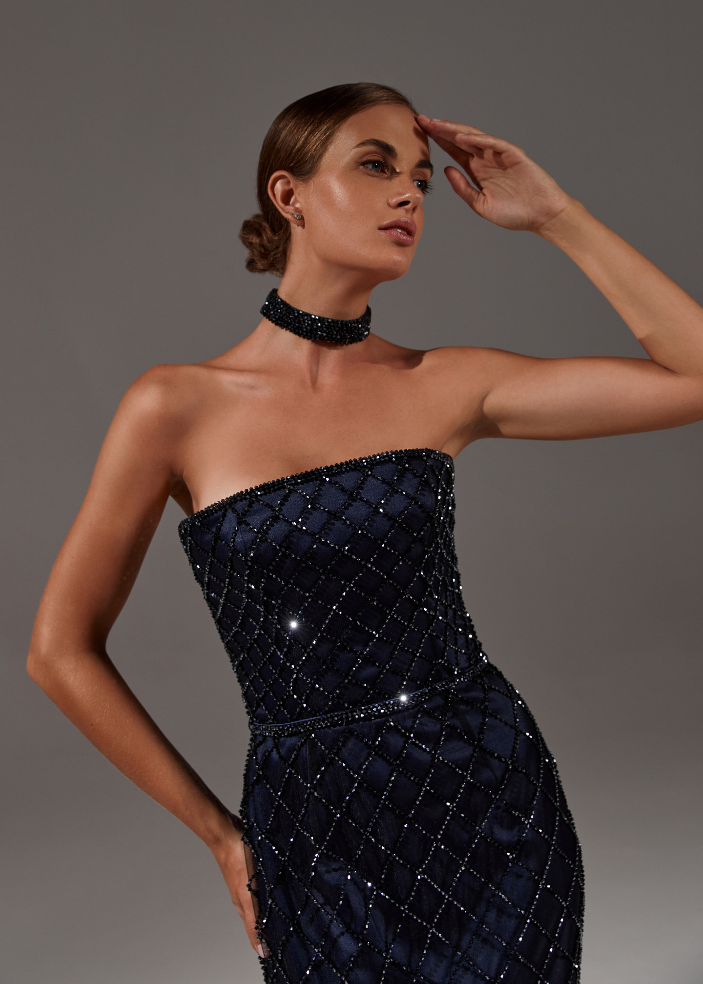 Sapphire dress, 2021, couture, dress, evening, blue, embroidery, sheath silhouette
