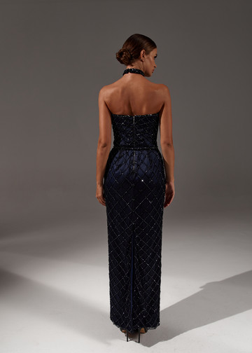 Sapphire dress, 2021, couture, dress, evening, blue, embroidery, sheath silhouette