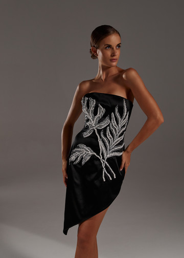 Latitsa dress, 2021, couture, dress, evening, black, embroidery, sheath silhouette