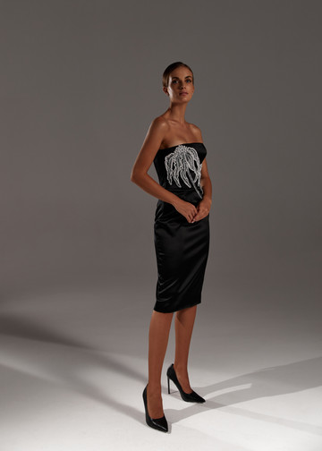 Платье Камилица, 2021, одежда, платье, вечернее, черный, вышивка, прямой силуэт