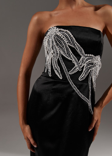 Kamilitsa dress, 2021, couture, dress, evening, black, embroidery, sheath silhouette