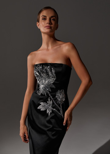 Peony dress, 2021, couture, dress, evening, black, embroidery, sheath silhouette