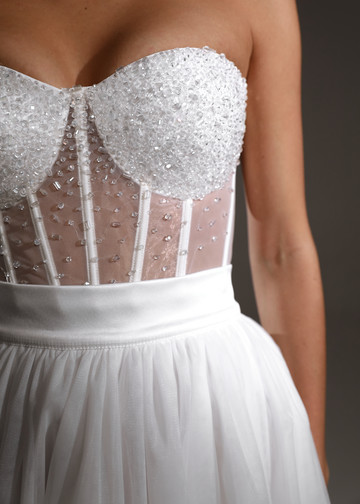 Beaded bustier, 2021, couture, top, bridal, off-white, bridal corset and skirt #1, embroidery, corset