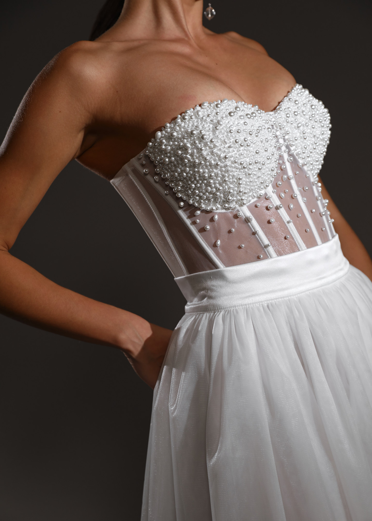 Beaded bustier, 2021, couture, top, bridal, off-white, bridal corset and skirt #2, embroidery, corset, popular