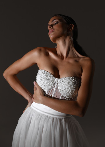 Beaded bustier, 2021, couture, top, bridal, off-white, bridal corset and skirt #2, embroidery, corset, offwhite kit beaded with crystals #1, popular