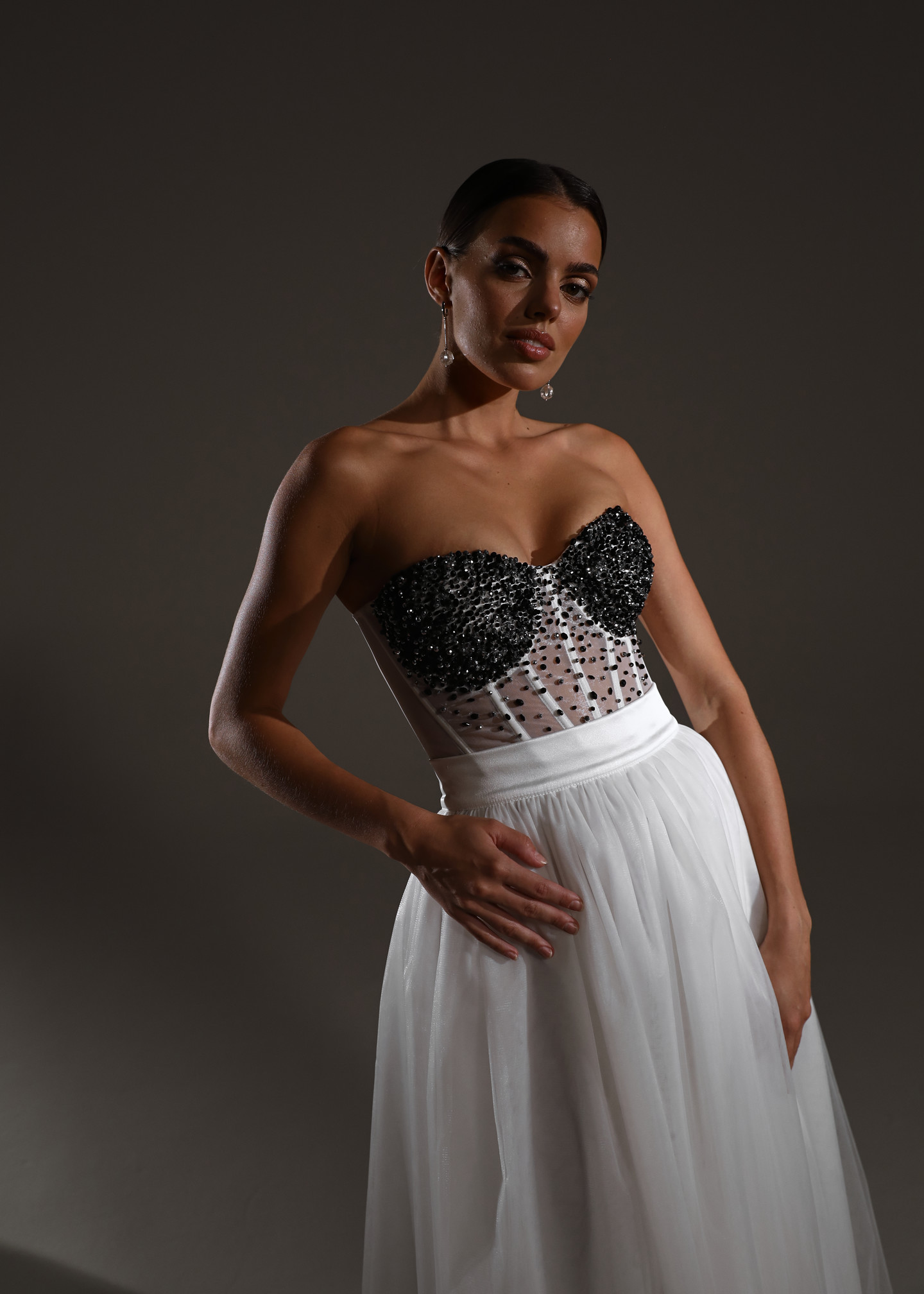 Beaded bustier, 2021, couture, top, evening, off-white, evening corset and skirt #2, embroidery, corset, evening corset and skirt #1