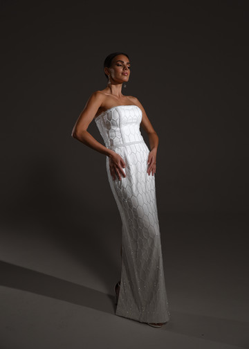 Rania dress, 2021, couture, dress, bridal, off-white, embroidery, sheath silhouette