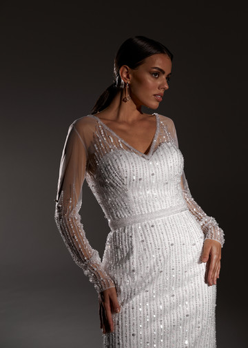 Платье Ари, 2021, одежда, платье, свадебное, молочно-белый, вышивка, прямой силуэт, рукава