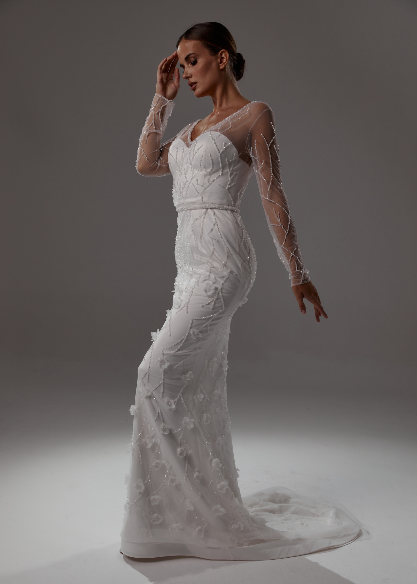 Платье Вера, 2021, одежда, платье, свадебное, молочно-белый, Вера, вышивка, прямой силуэт, рукава, шлейф