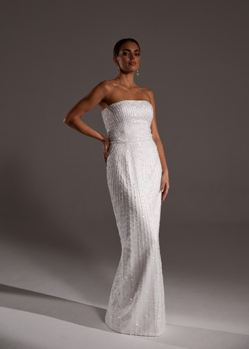Danielle dress, 2021, couture, dress, bridal, off-white, embroidery, sheath silhouette