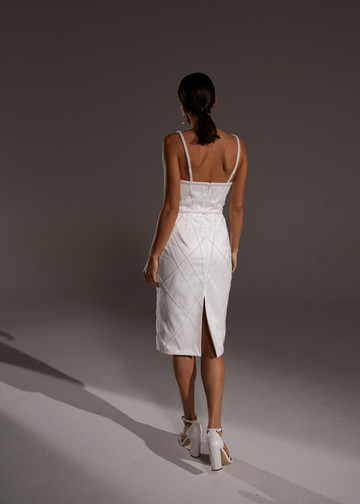 Celia dress, 2021, couture, dress, bridal, off-white, embroidery, sheath silhouette