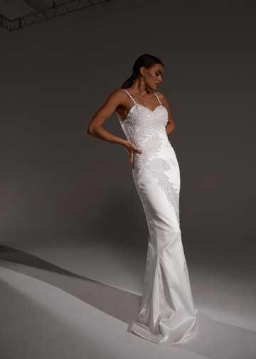 Irma dress, 2021, couture, dress, bridal, off-white, embroidery, sheath silhouette