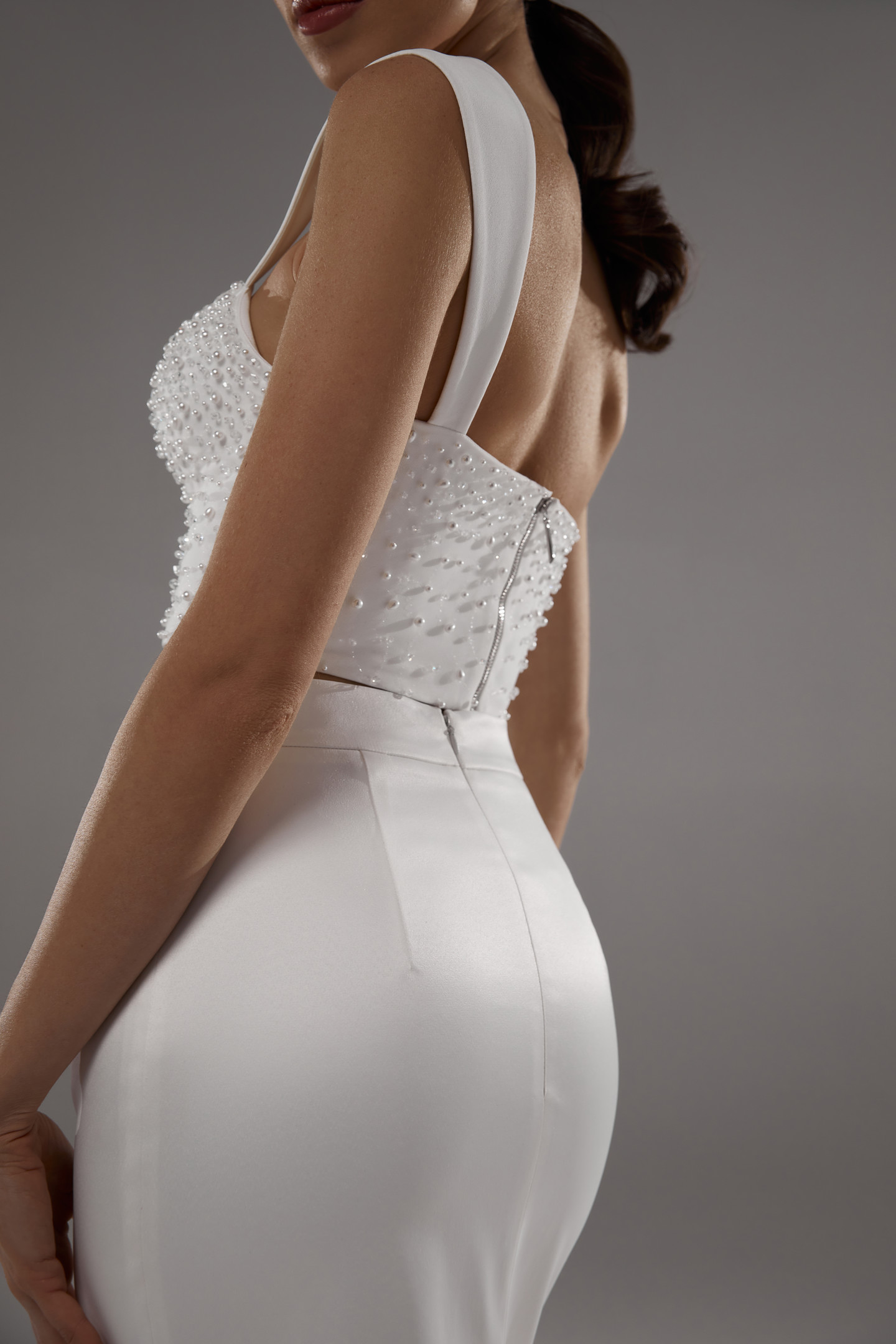 Beaded bustier, 2021, couture, top, bridal, off-white, bridal corset and skirt #3, embroidery