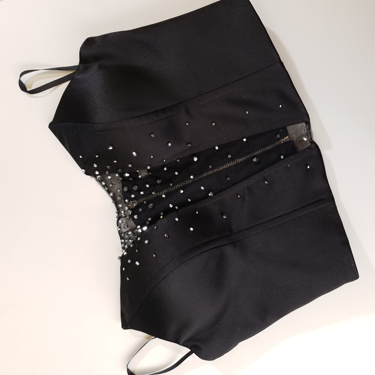 Beaded bustier, 2021, couture, top, evening, black, black top and skirt #1, embroidery