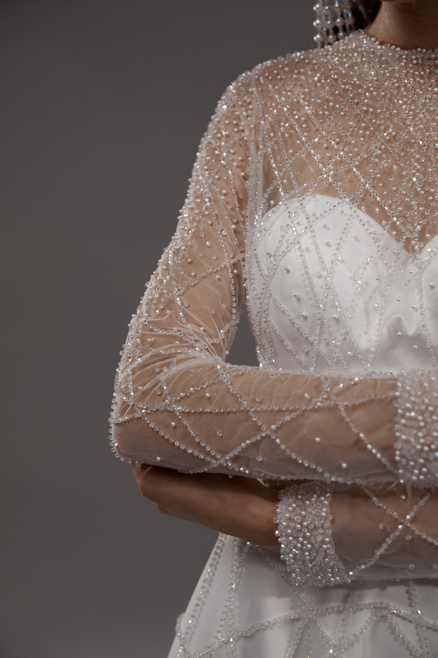 Платье Габриэль без страз, 2022, одежда, платье, свадебное, молочно-белый, вышивка, рукава, шлейф