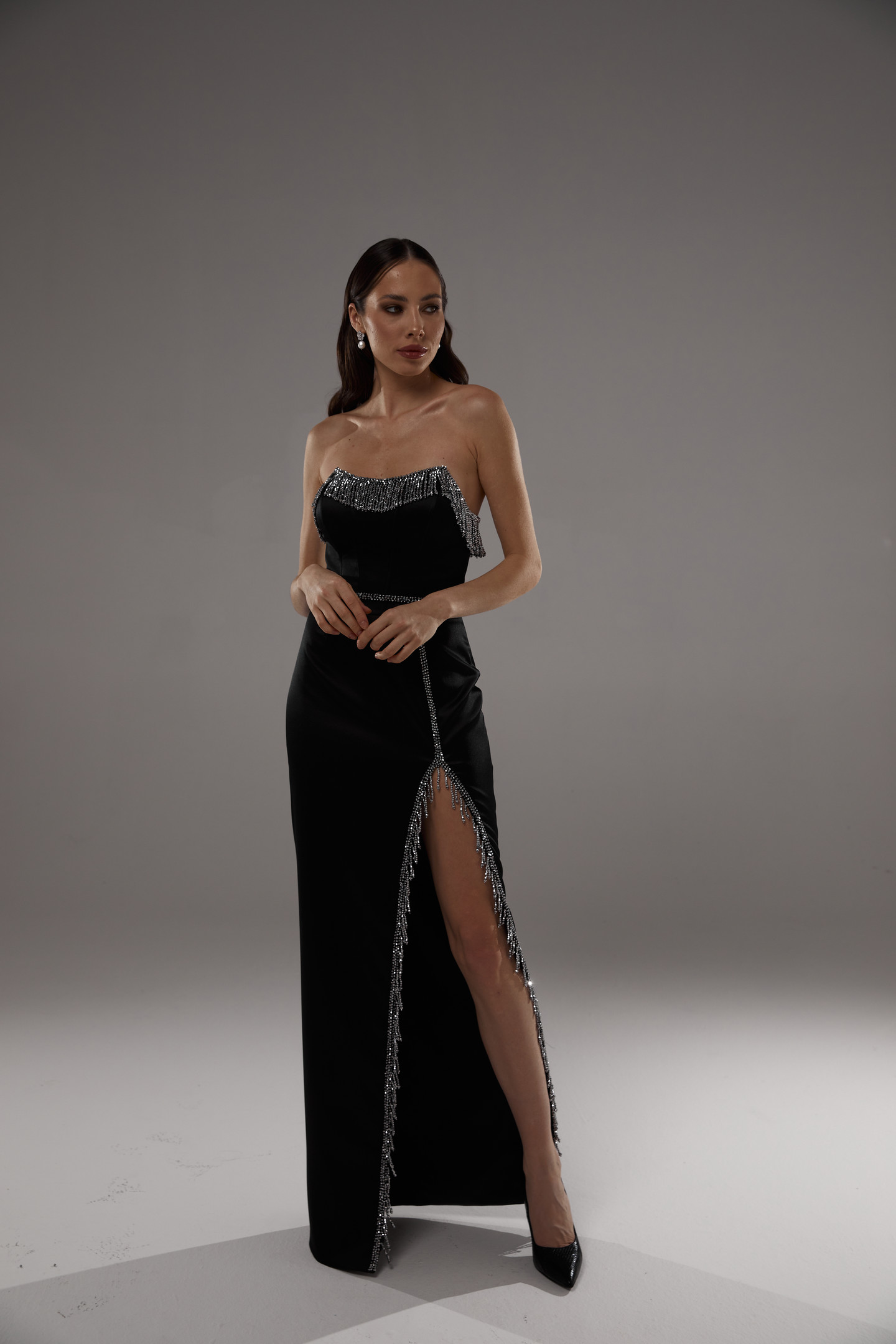 Платье черное Илона, 2022, одежда, платье, вечернее, черный, вышивка