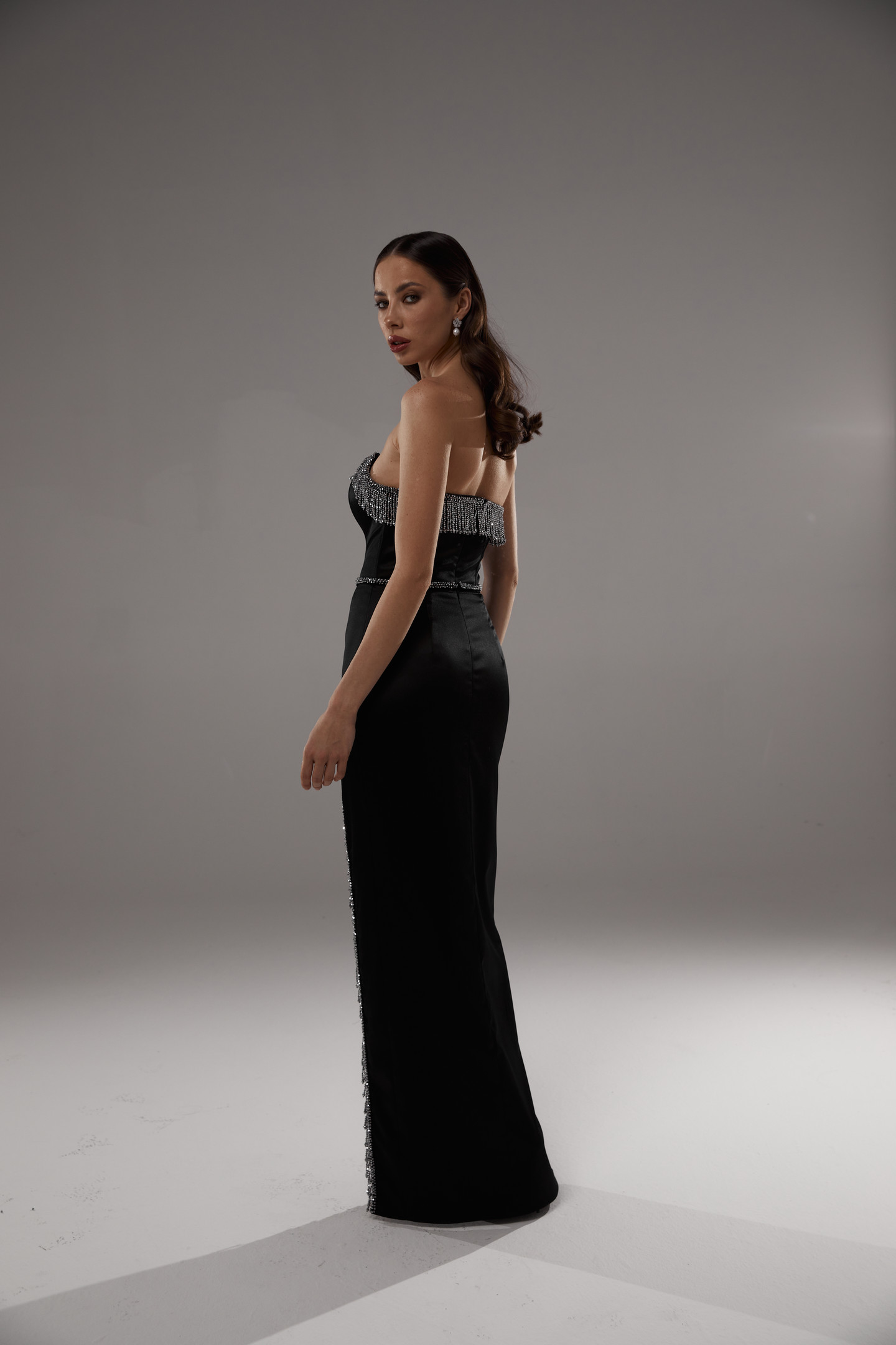 Платье черное Илона, 2022, одежда, платье, вечернее, черный, вышивка