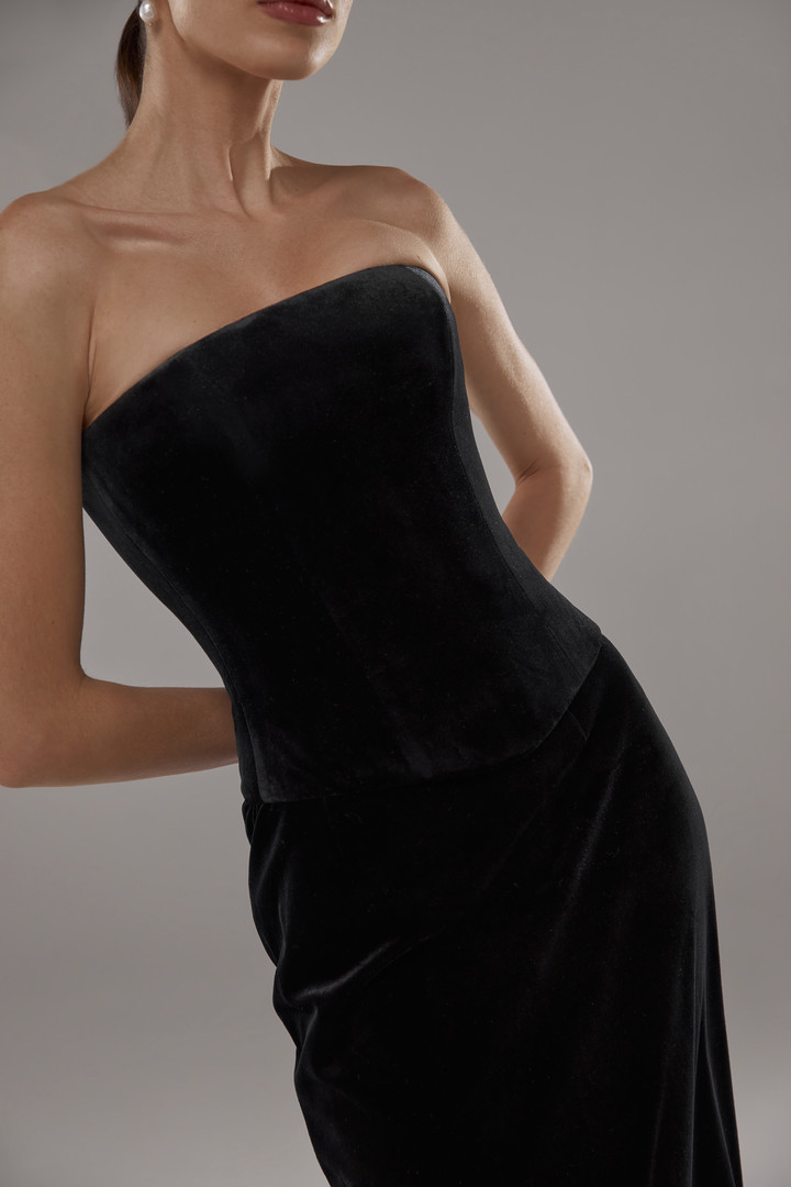 Velvet corset, 2022, couture, top, evening, black, corset