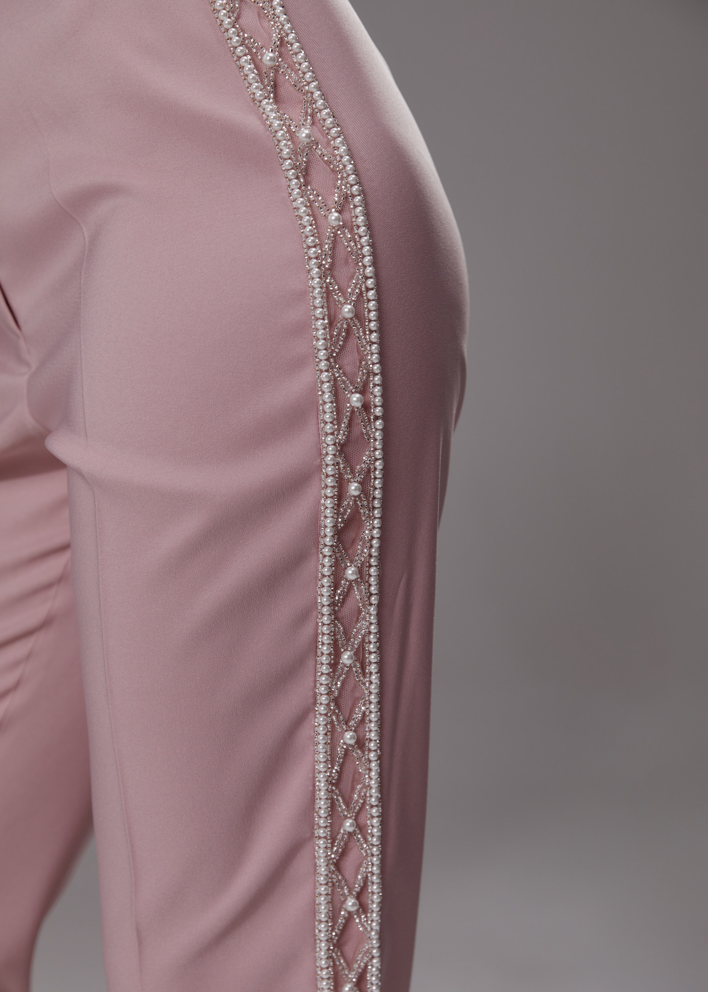 Beaded powder trousers, 2023, couture, trousers, evening, powder color, beaded powder suit, embroidery