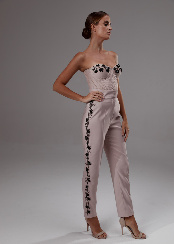 Beaded trousers of nude color, 2023, couture, trousers, evening, nude color, beaded suit of nude color, embroidery