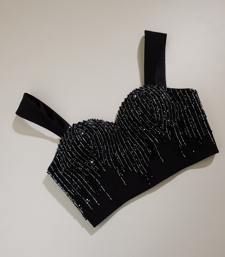 Beaded bustier, 2023, couture, top, evening, black, embroidery