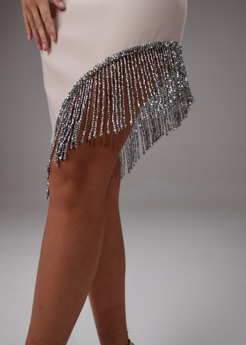 Fringed skirt, 2023, couture, skirt, evening, nude color, nude kit beaded with silver #1, embroidery, nude kit beaded with silver #2, silver color