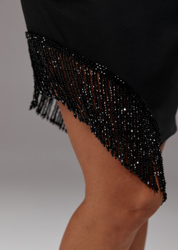 Fringed skirt, 2023, couture, skirt, evening, black, black beaded kit, embroidery
